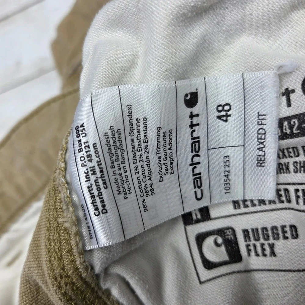 Carhartt Rugged Flex Canvas Cargo Work Short Relaxed Fit Mens 48 Tan BS3542-M